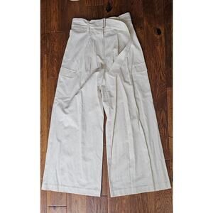 NWOT‎ Worthington High Waisted Belted Cargo Wide Leg Pants Women 6 Cream 30"